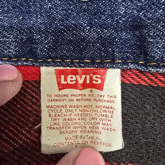 VTG 80s LEVI'S 71411 0816 Buffalo Plaid Lined Denim 48L Trucker Jacket USA - Picture 8 of 16